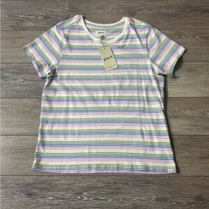 Pact Tee Sz L Organic Softspun Cotton V Neck Colorful Striped Eco Summer NWT